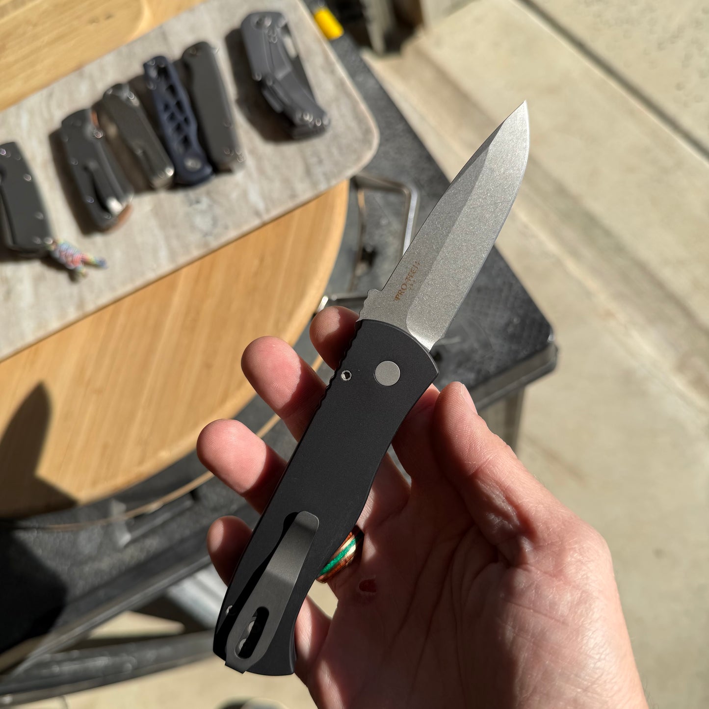 CQC‑7 Pro‑Tech x Emerson Collab – 3.25″ Spear Point CPM‑20CV Blade, Aluminum Handle, Button Lock – Made in USA (PTKE7A0120CV)