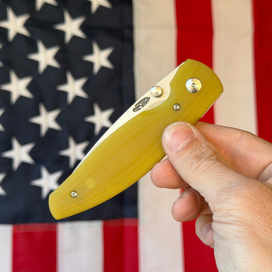 TRM ATOM LL Knife, Amber Ale G10 Handle, 3.45″ CPM 20CV Blade, Made in USA