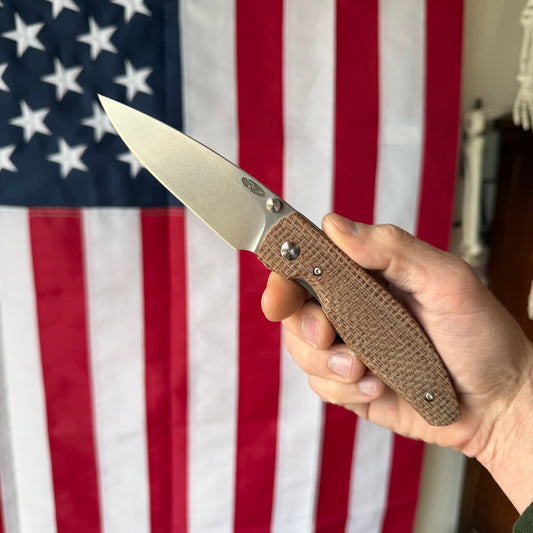 TRM ATOM LL Burlap Micarta, 3.5″ MagnaCut Blade, Made in USA
