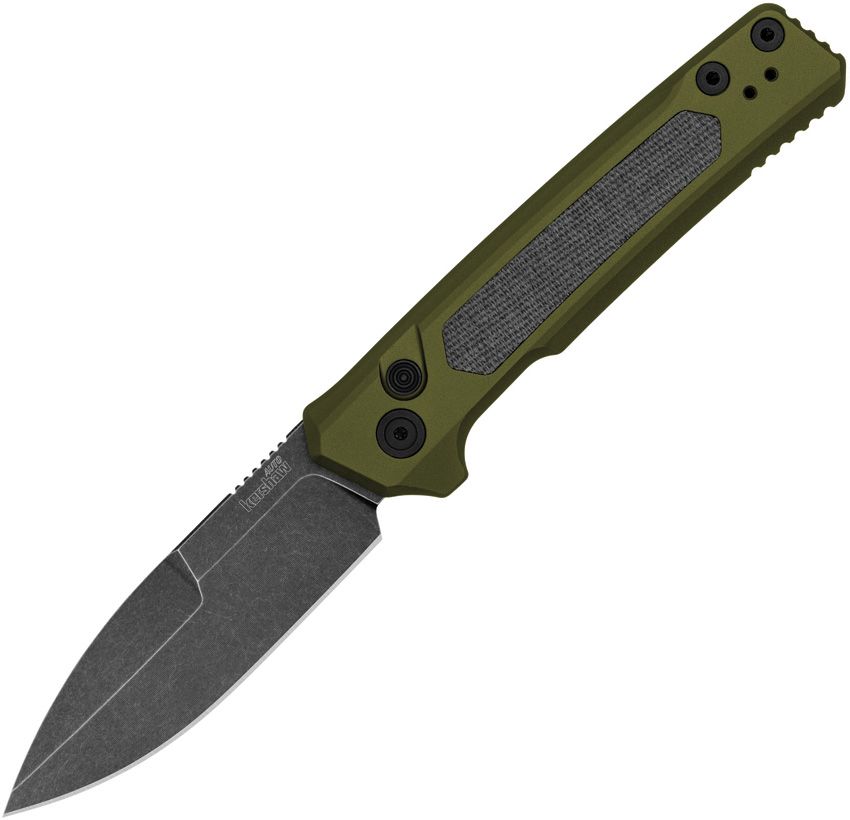 Launch 22 Automatic Knife – OD Green Aluminum w/ Black Micarta Insert, 3.5″ BlackWash MagnaCut Spear Point Blade (KS7205)