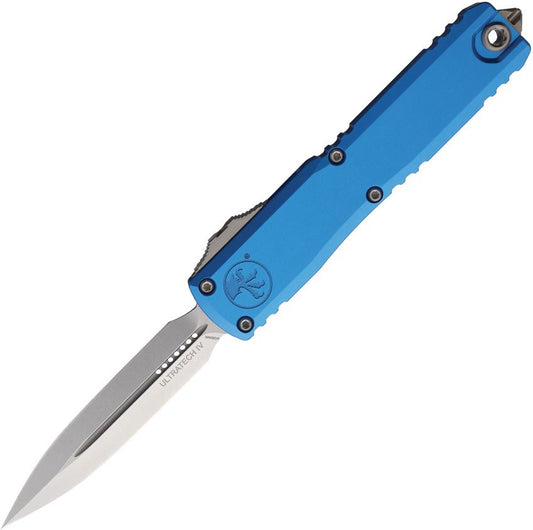 Ultratech Gen IV D/E OTF Automatic Knife – Blue Aluminum Handle, 3.5″ Stonewash Bohler M390MK Dagger Blade (MCT1122410BL)
