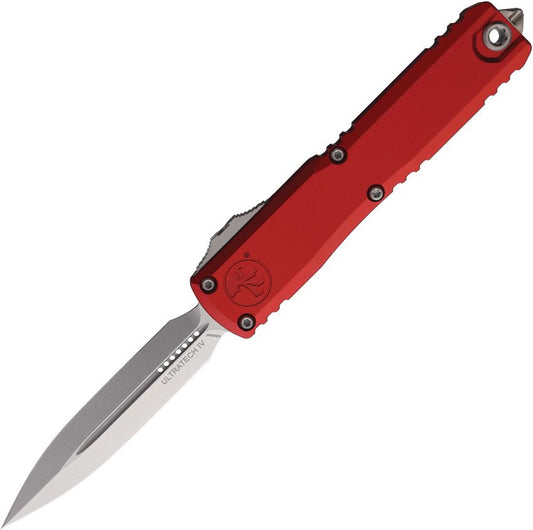 Ultratech Gen IV D/E OTF Automatic Knife – Red Aluminum Handle, 3.5″ Stonewash Bohler M390MK Dagger Blade (MCT1122410RD)