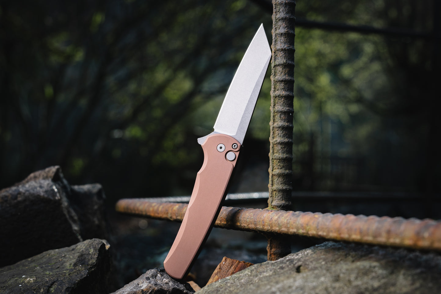 Pro-Tech Malibu Button Lock Knife, FDE Aluminum Handle, Stonewash MagnaCut Reverse Tanto Blade, 3.3″, Made in USA (5401-FDE)