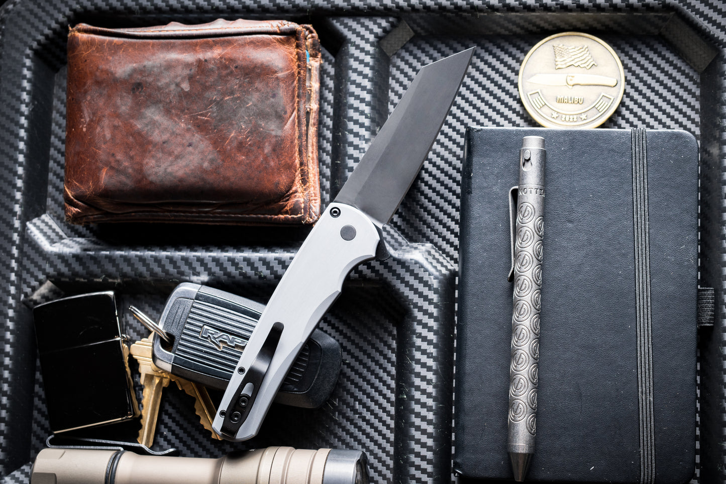 Pro-Tech Malibu Button Lock Knife, Grey Aluminum Handle, DLC MagnaCut Reverse Tanto Blade, 3.3″, Made in USA (5403-Grey)