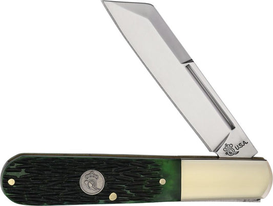 Queen Knives Barlow Green Peachseed Knife, 2.9″ Wharncliffe Blade, Traditional Slipjoint, Made in USA (QGPS180)