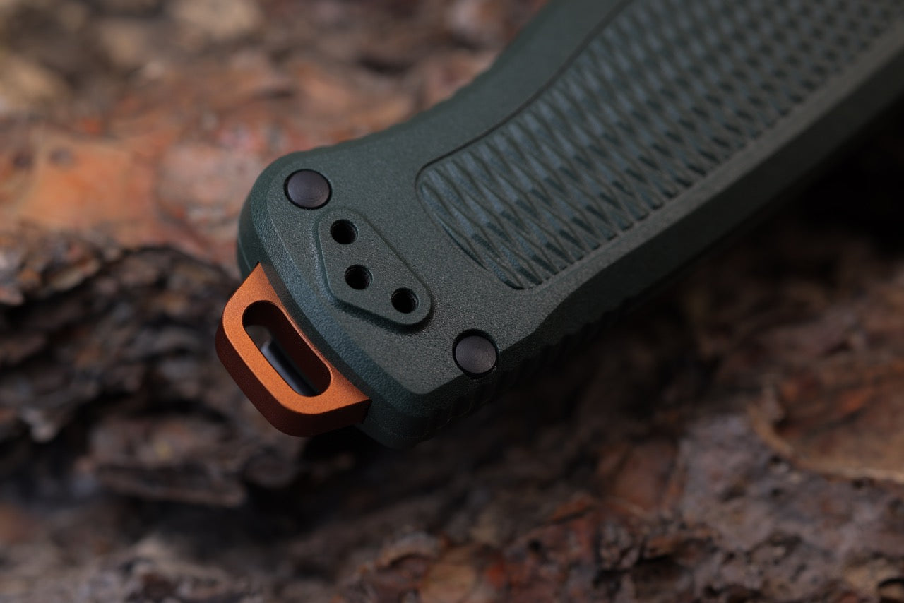 Benchmade Shootout® OTF Automatic Knife, Taiga Green Grivory®, FDE Battlewash Blade, 3.5″, Made in USA (5371FE-2601)