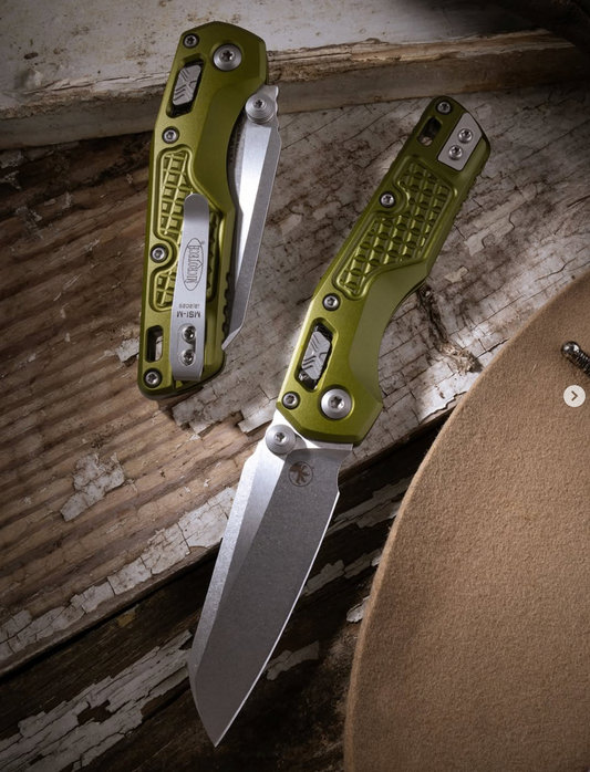 Microtech MSI Mini RAM-LOK Knife, OD Green Aluminum Frag Handle, Apocalyptic Finish, 3.25″ M390MK Blade, Made in USA (210M-10APFROD)