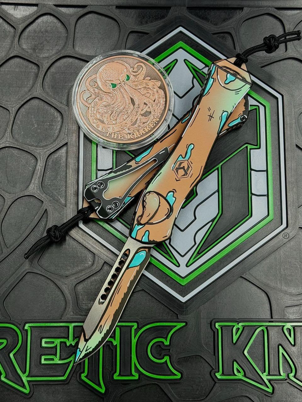 Heretic Hydra V4 RE Shipwreck Cel Shade Automatic Knife, Recurve Blade, Single-Action OTF, Made in USA (H408-CS-SHIP)